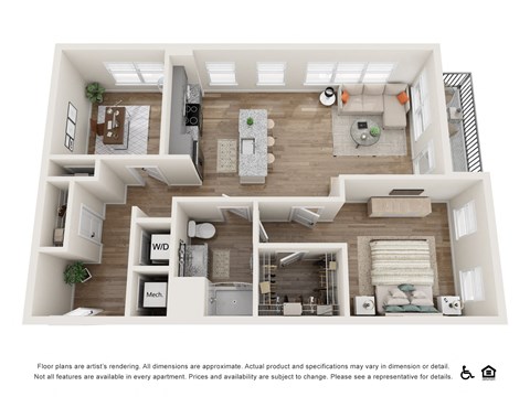 Floor plan for 2 beds, 1 bath, 993 sqft